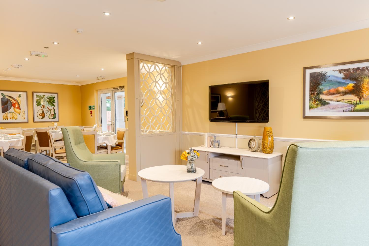 armchairs arranged around a television