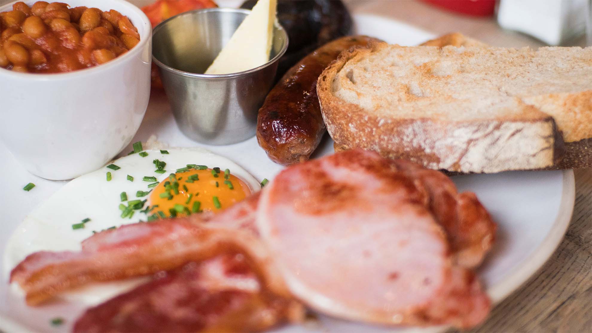 full english breakfast on plate