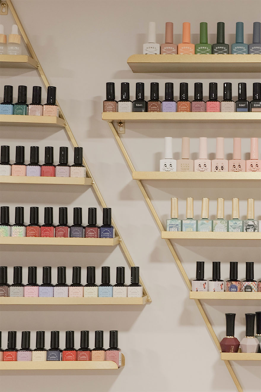 shelf of nail varnishes