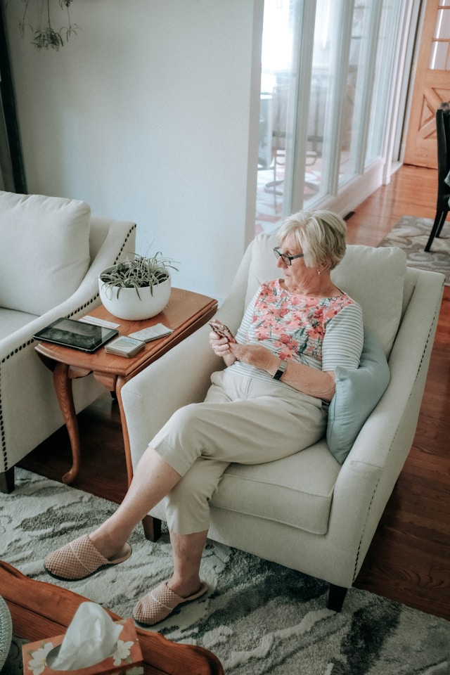 lady sitting on sofa