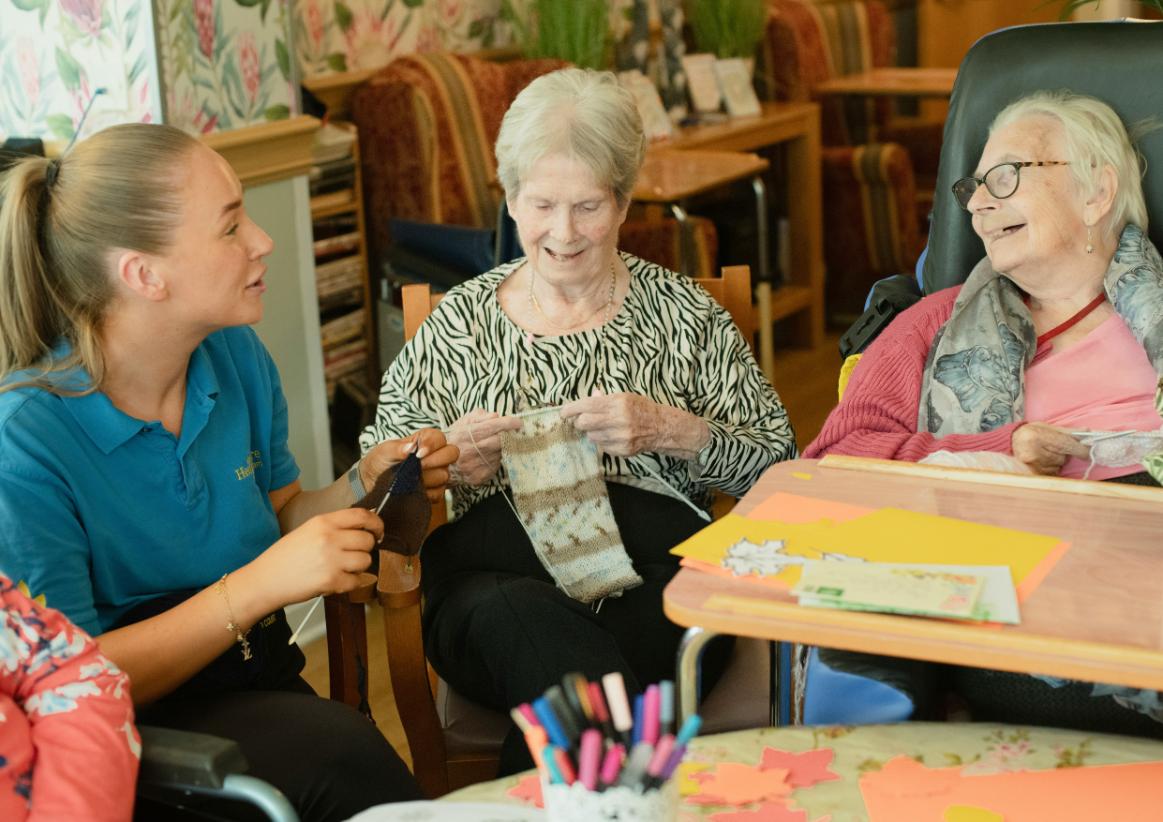 care home residents knitting